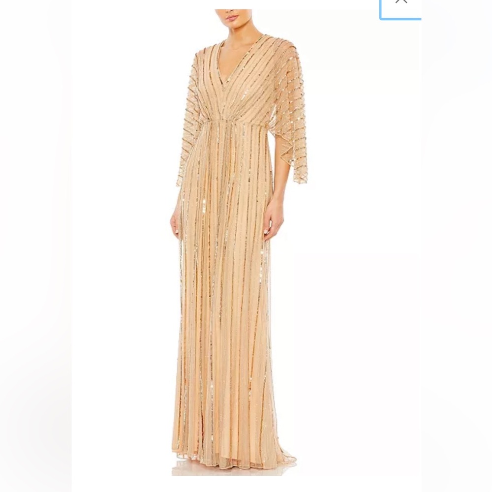 Mac Duggal Women's Beaded Striping Kimono Sleeve V Neck Gown